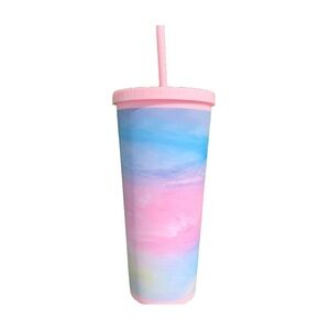 Colorful Pink Tumbler with Straw